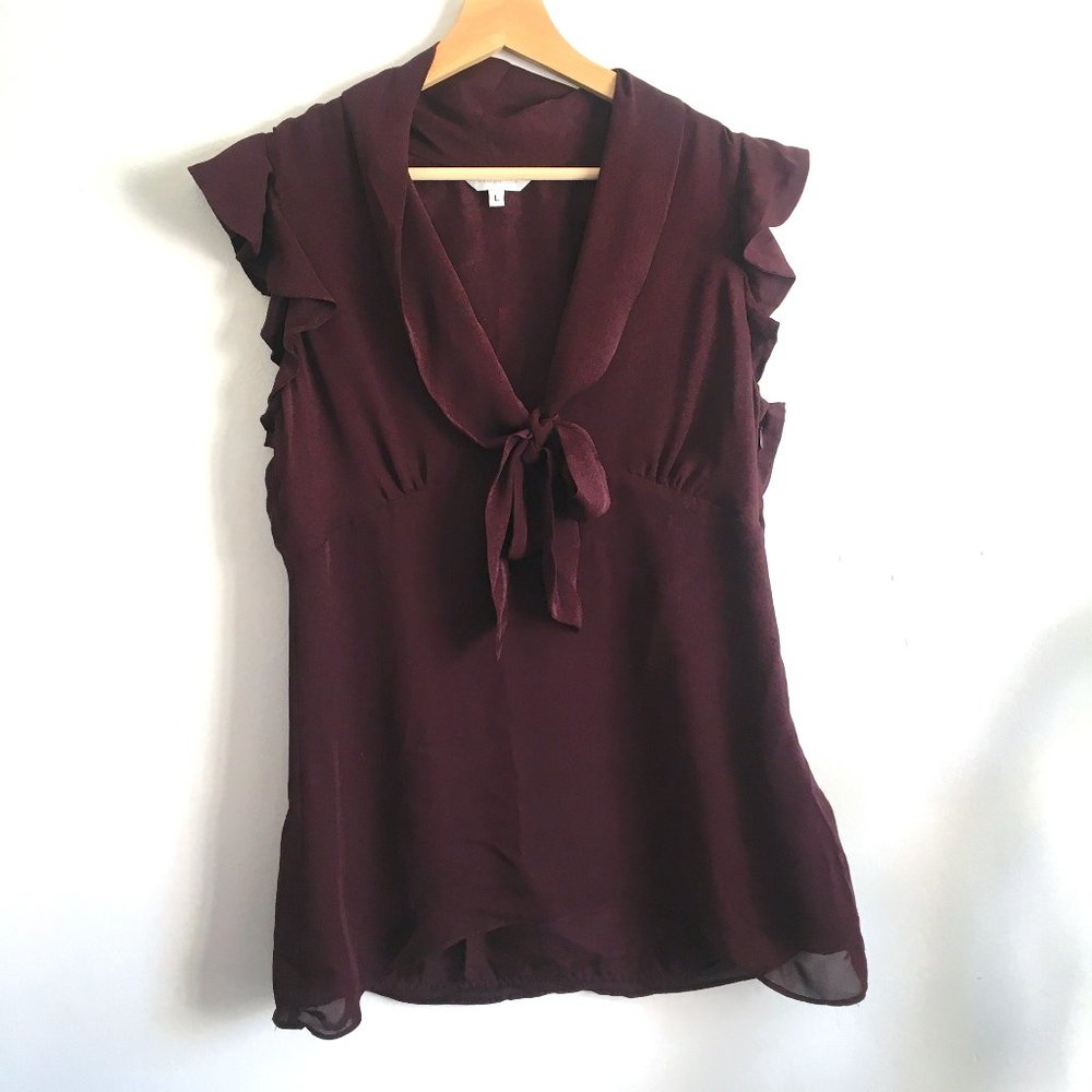 Campaigne Plum Silk Tie Blouse